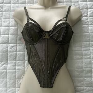SAVAGE FENTY Womens Bustier Forest Green Going Platinum Mesh Shimmer 0-2
